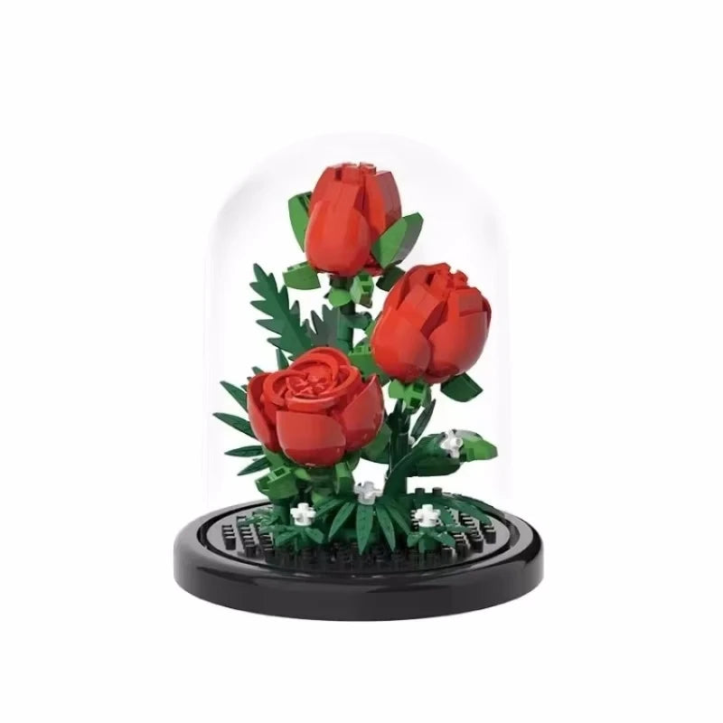 Flower Bouquet Bonsai Building Blocks with Dome Bell Jar