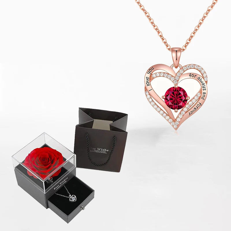 Luxury Zircon Necklace WIth Rose Flower Gift Box