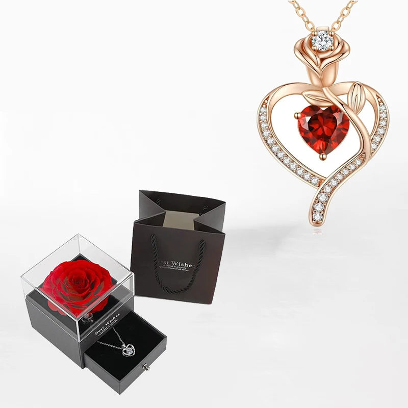 Luxury Zircon Necklace WIth Rose Flower Gift Box