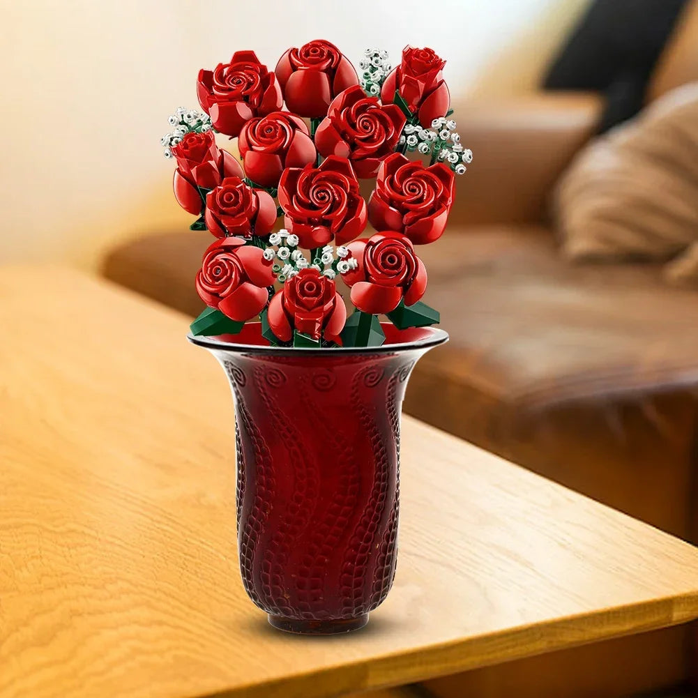 Timeless Love – Red Rose Bouquet Made from Building Blocks