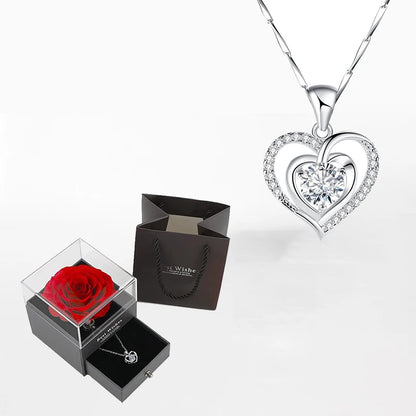 Luxury Zircon Necklace WIth Rose Flower Gift Box