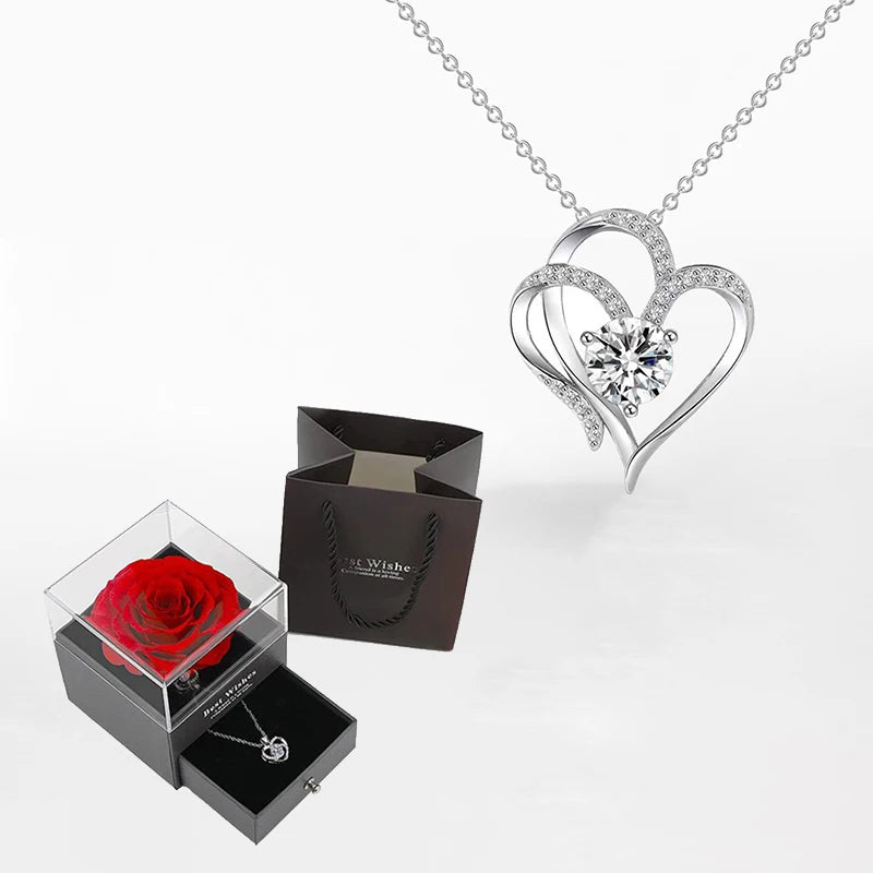 Luxury Zircon Necklace WIth Rose Flower Gift Box