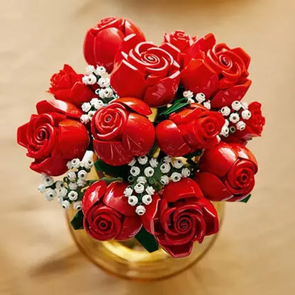 Timeless Love – Red Rose Bouquet Made from Building Blocks