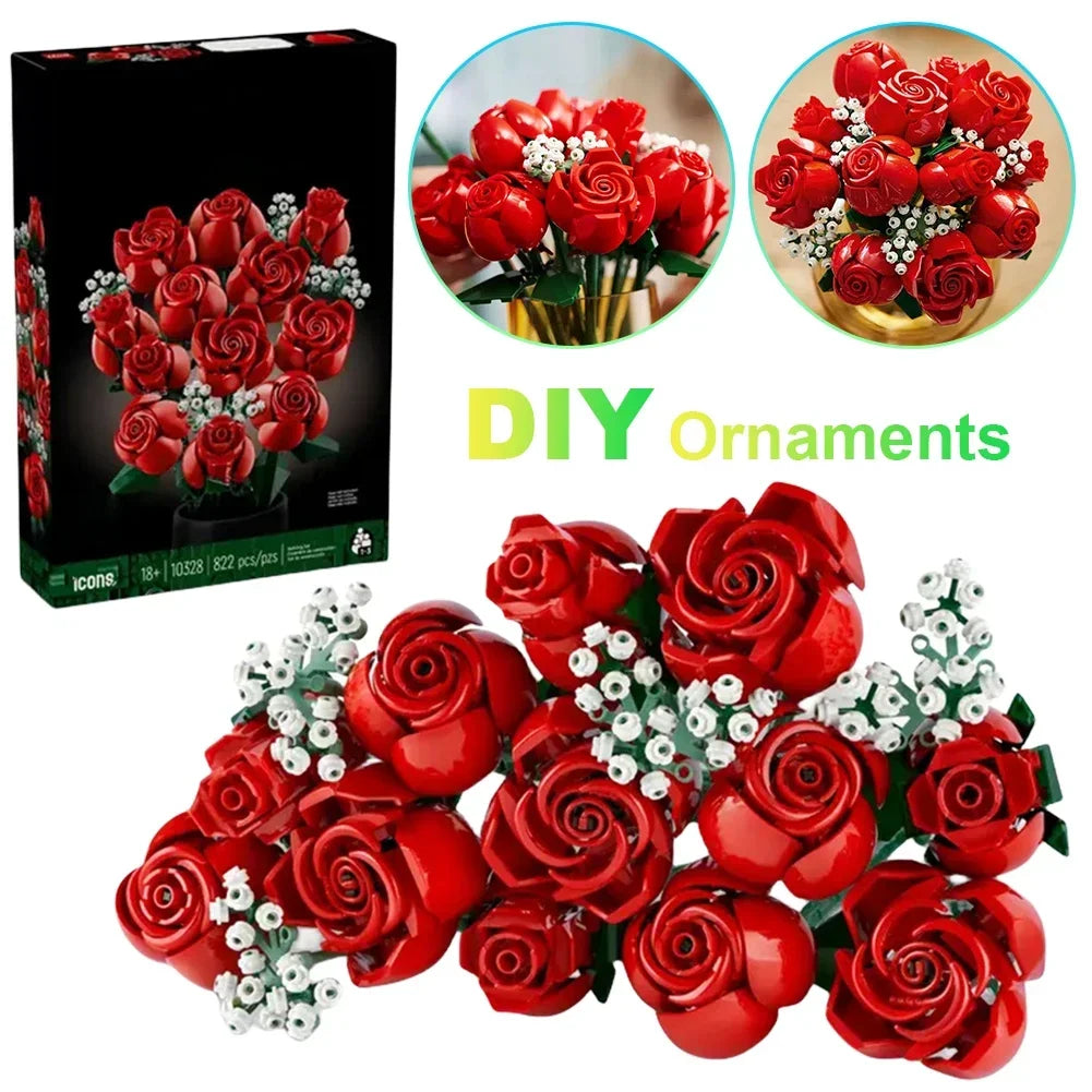 Timeless Love – Red Rose Bouquet Made from Building Blocks