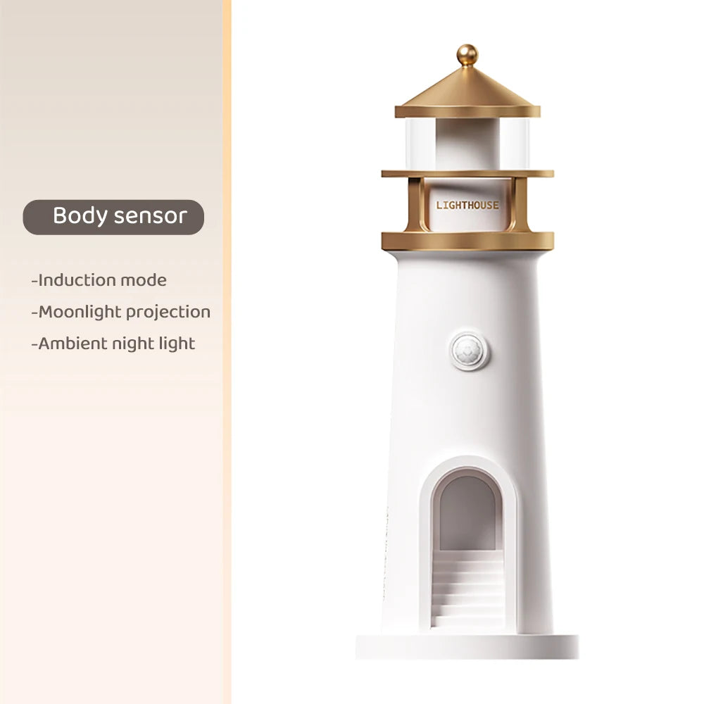 Lighthouse Sleeping Lamp with Moon Projection & Outdoor Camping Lamp