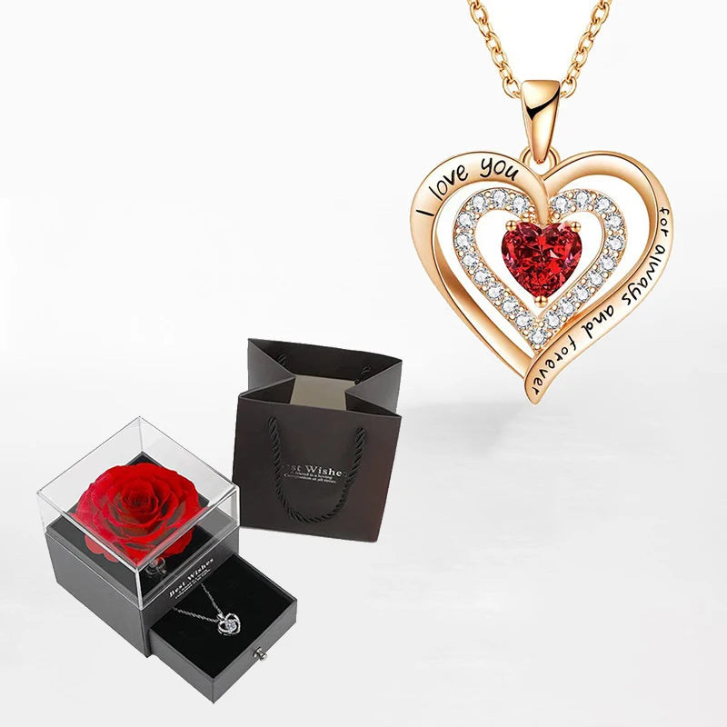 Luxury Zircon Necklace WIth Rose Flower Gift Box