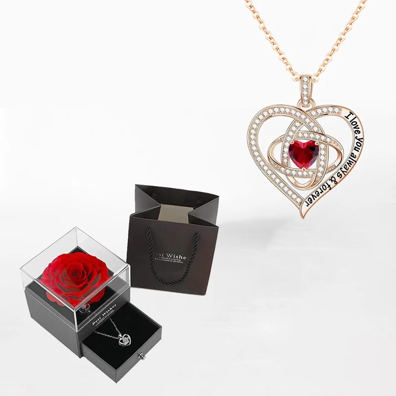 Luxury Zircon Necklace WIth Rose Flower Gift Box