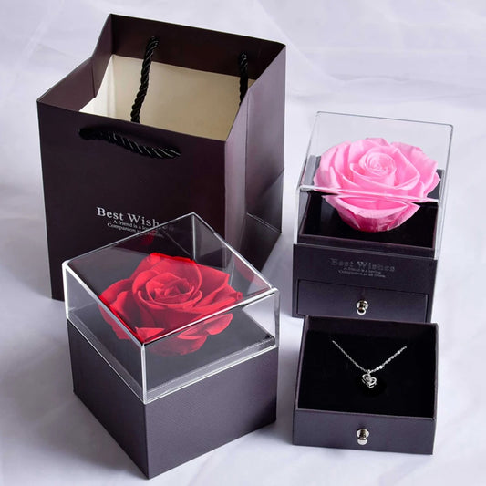 Luxury Zircon Necklace WIth Rose Flower Gift Box