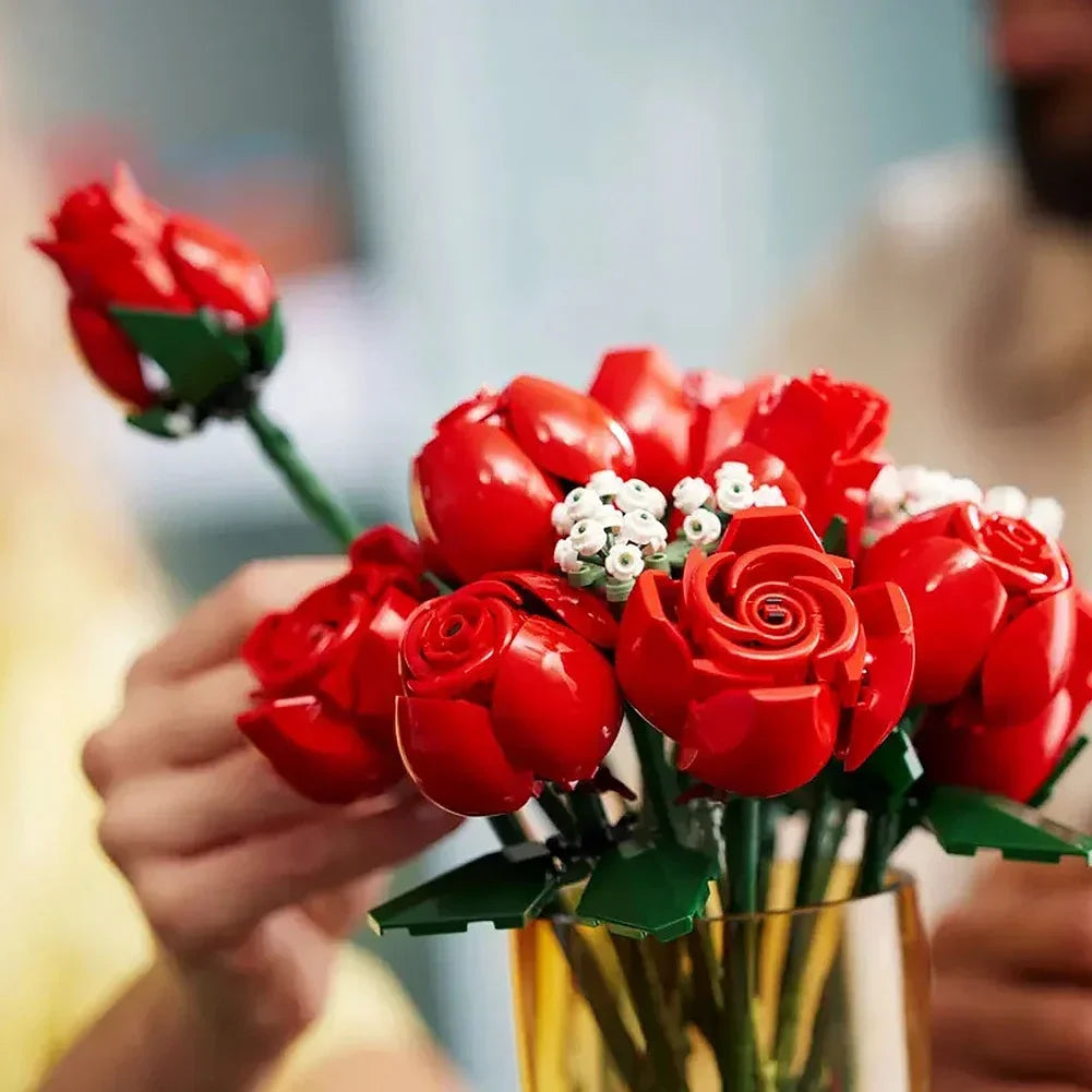 Timeless Love – Red Rose Bouquet Made from Building Blocks