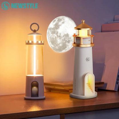 Lighthouse Sleeping Lamp with Moon Projection & Outdoor Camping Lamp