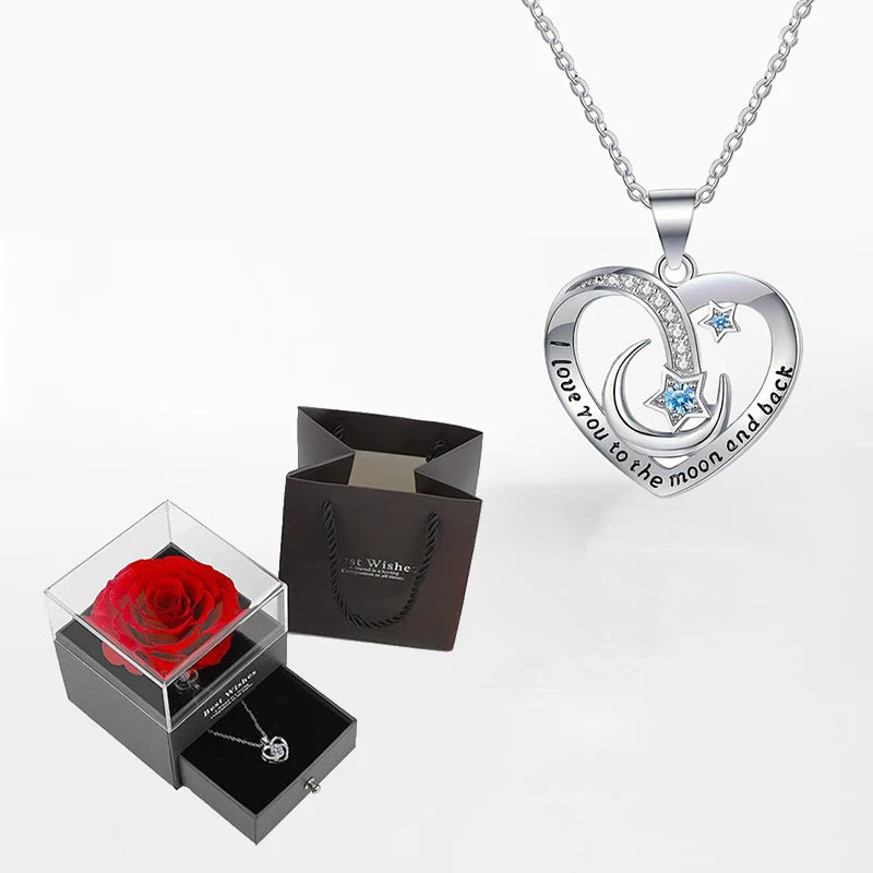 Luxury Zircon Necklace WIth Rose Flower Gift Box