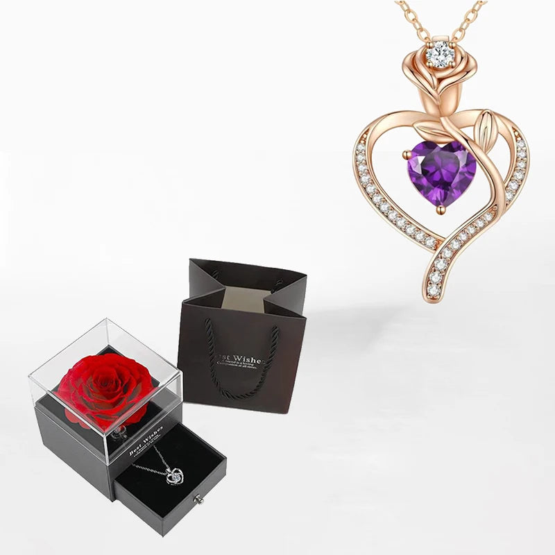 Luxury Zircon Necklace WIth Rose Flower Gift Box