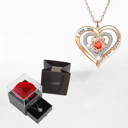 Luxury Zircon Necklace WIth Rose Flower Gift Box