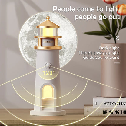 Lighthouse Sleeping Lamp with Moon Projection & Outdoor Camping Lamp