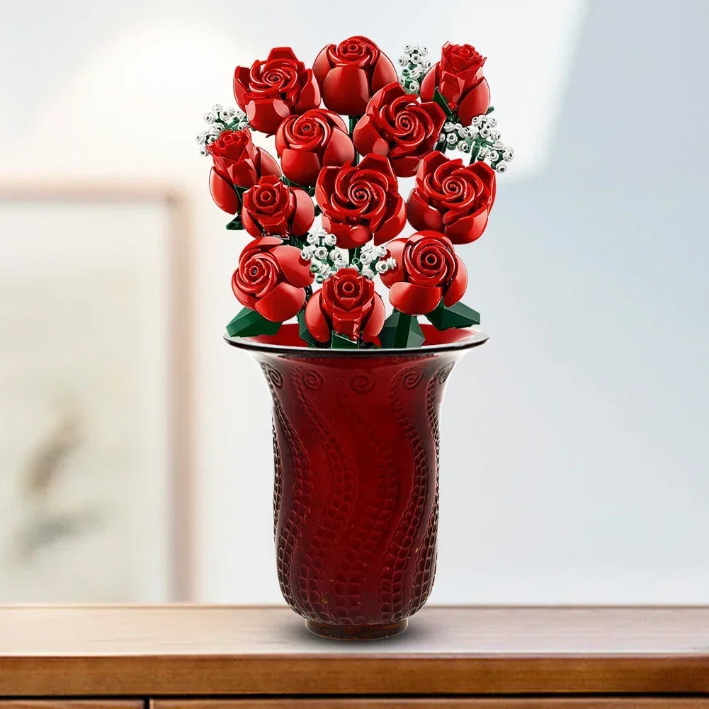 Timeless Love – Red Rose Bouquet Made from Building Blocks