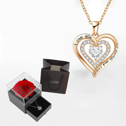 Luxury Zircon Necklace WIth Rose Flower Gift Box